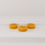 100% Beeswax individual Tealight candles without tin. Burn-time of up to 3.5 hour, available in 6 and 10 packs.