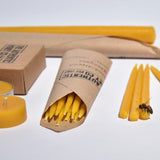 100% Beeswax candles. Hand-dipped Birthday cake and tapered dinner candles, individual tealights. And a beautiful bee:)