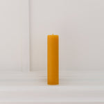 The Timeless Collection Beeswax pillar Candle-medium. Burn-time of up to 20 hours. 3.5cm wide, 15cm high, weighs 150g. All measurements are done at the minimum.