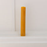 The Timeless Collection beeswax pillar candle-Large. Burn-time of up to 30 hours. 3.5cm wide, 22cm high, weighs 230g. All measurements are done at the minimum.